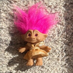 Pink Hair Kids Troll Doll Toy with Gold Dress